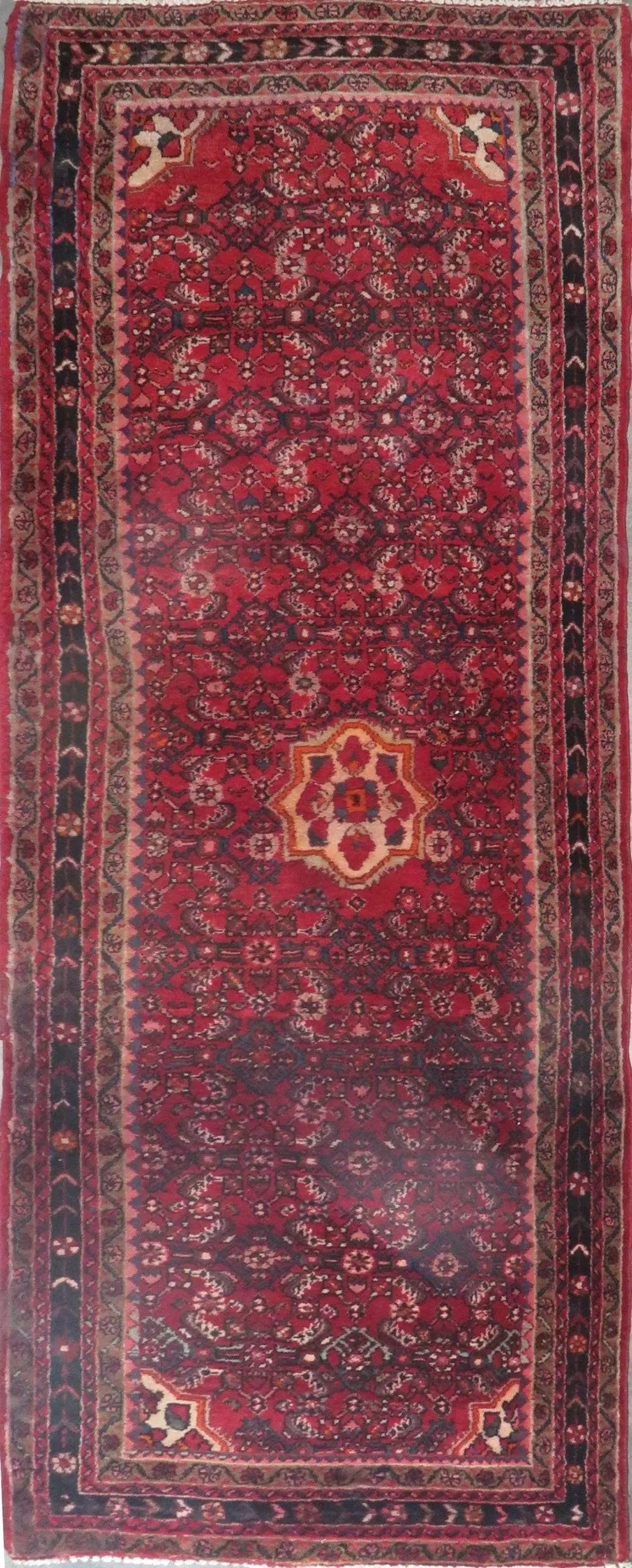One Of The Kind Hand-Knotted Persian Wool Rug _ Luxurious Vintage Design, 10'2" x 3'7", Artisan Crafted